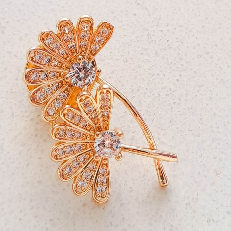 Broche Pin Dourado Floral Brilhoso