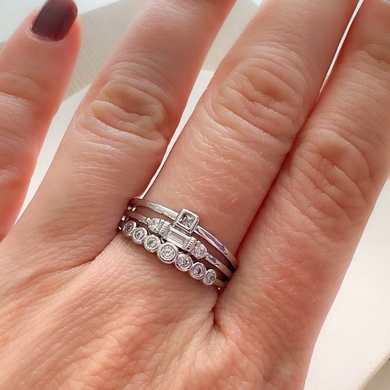 Anel Banhado a Ouro 18k Camadas Zircônia Boho