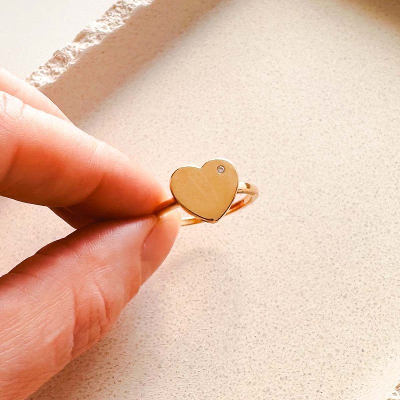 Anel Banhado a Ouro 18k Coração Personalizado