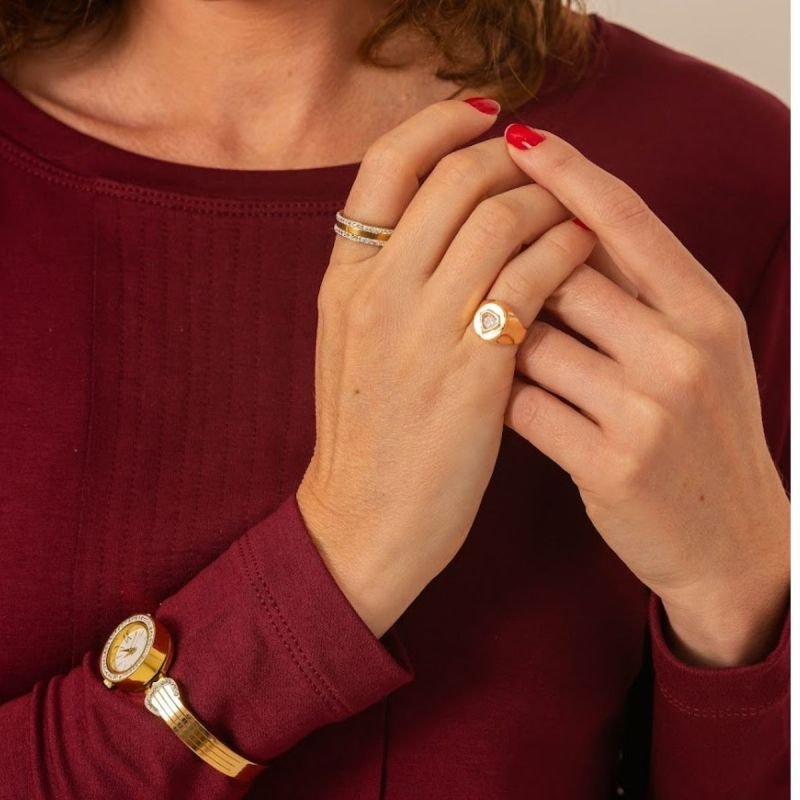 Anel Regulável Banhado a Ouro 18k Cristal Diamond Lapidado