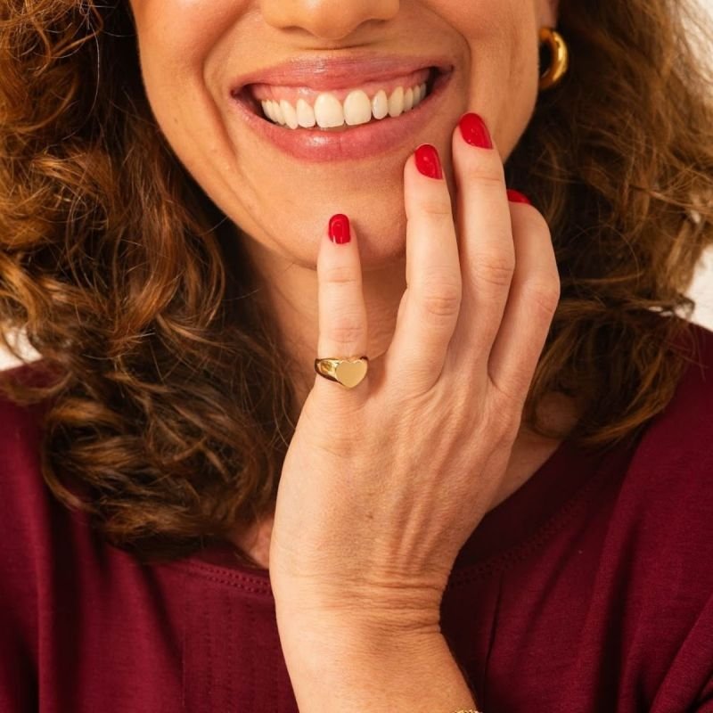 Anel Regulável Coração Liso Chapado Banhado a Ouro 18k