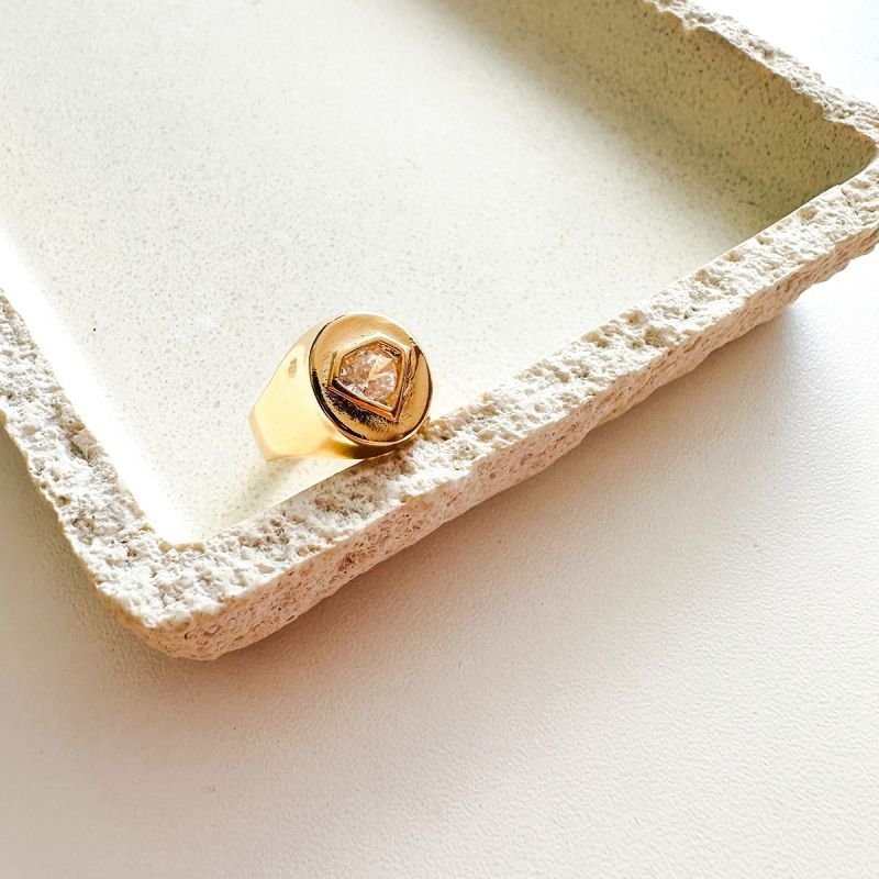 Anel Regulável Banhado a Ouro 18k Cristal Diamond Lapidado