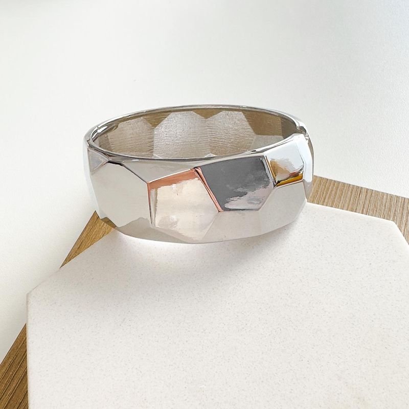 Bracelete Bijuteria Hexágono Prateado
