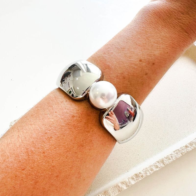 Bracelete Bijuteria Largo com Pérola Central