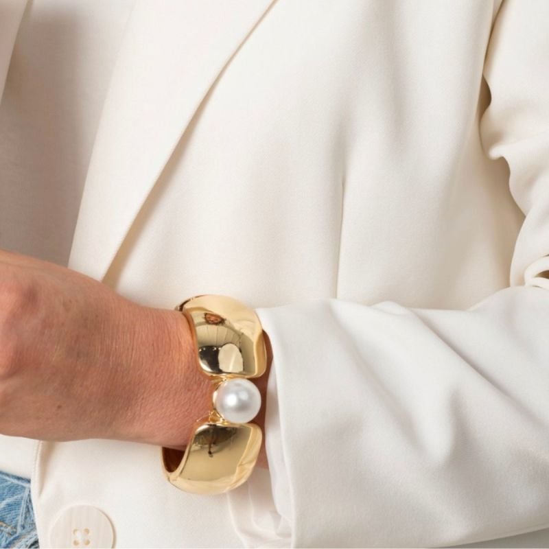 Bracelete Bijuteria Largo com Pérola Central