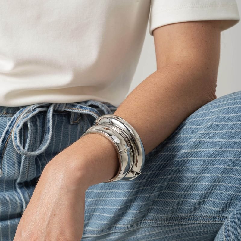 Bracelete Bijuteria Redondo Liso Espelhado