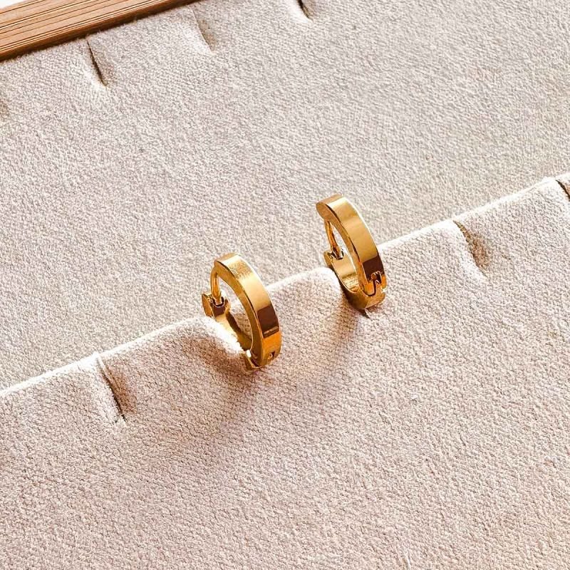 Brinco Argola Aço Dourado Click Cantos Quadrados
