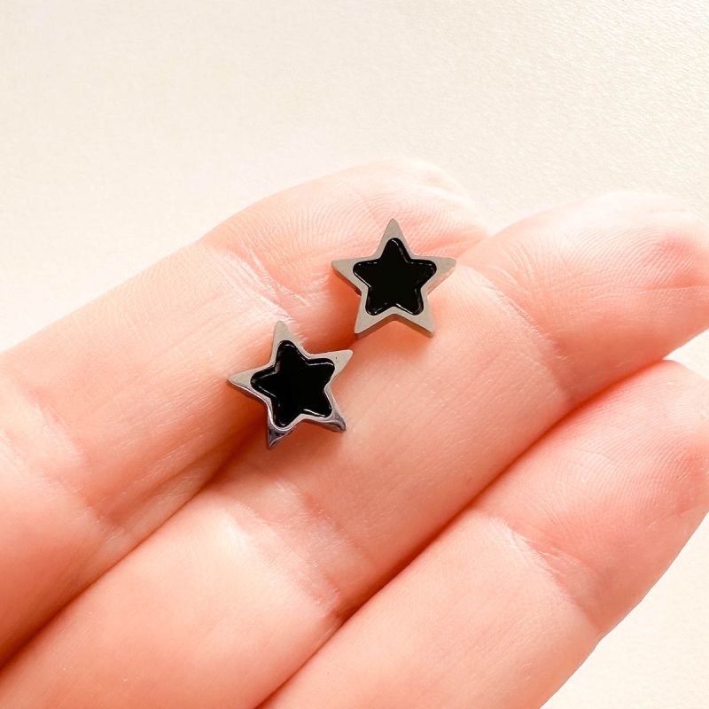 Brinco Aço Prateado Resina Estrela