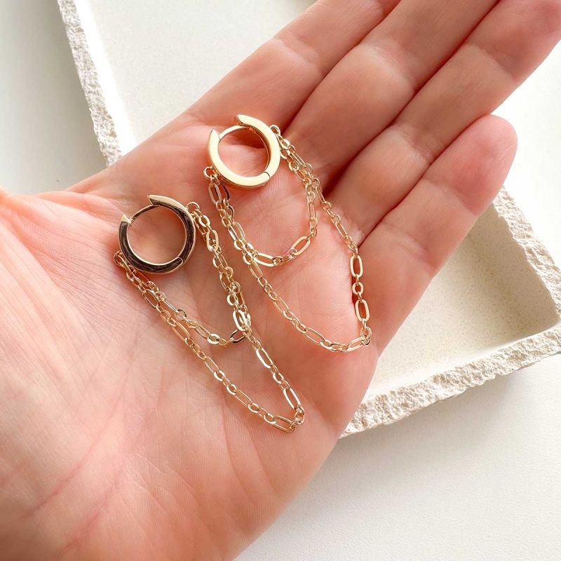 Brinco Argola Click Banhada a Ouro 18k Correntes