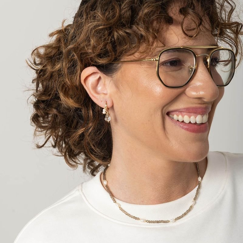 Brinco Argola Click Banhado a Ouro 18k com Pérola Barroca e Cristais