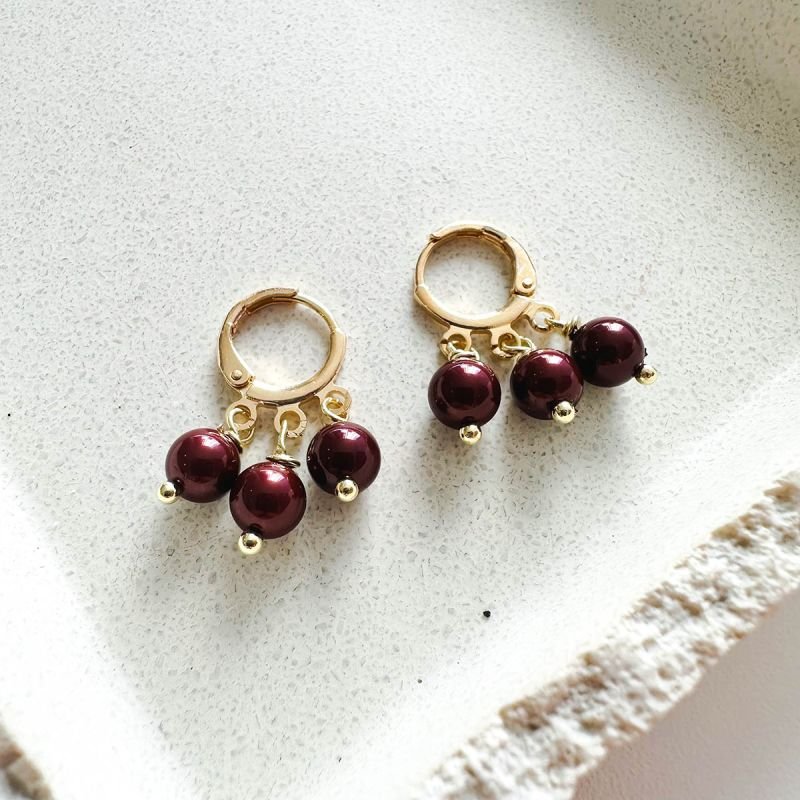 Brinco Argola Trio de Pérolas Shell Granada Banhado a Ouro 18k