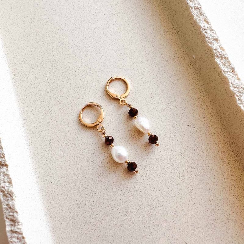 Brinco Argolinha Banhada a Ouro 18k Cristal e Pérola de água Doce