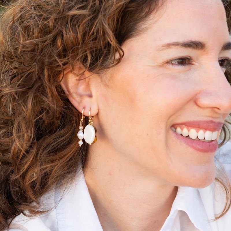 Brinco Argolinha Banhada a Ouro 18k Cristal e Pérola de água Doce