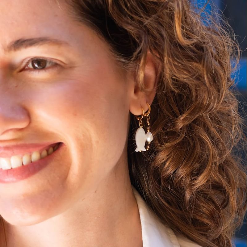 Brinco Argolinha Banhada a Ouro 18k Cristal e Pérola de água Doce