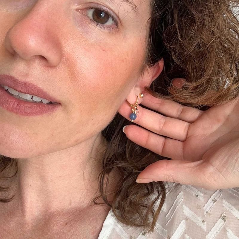 Brinco Argolinha Banhado Ponto de Luz e Quartzo Azul