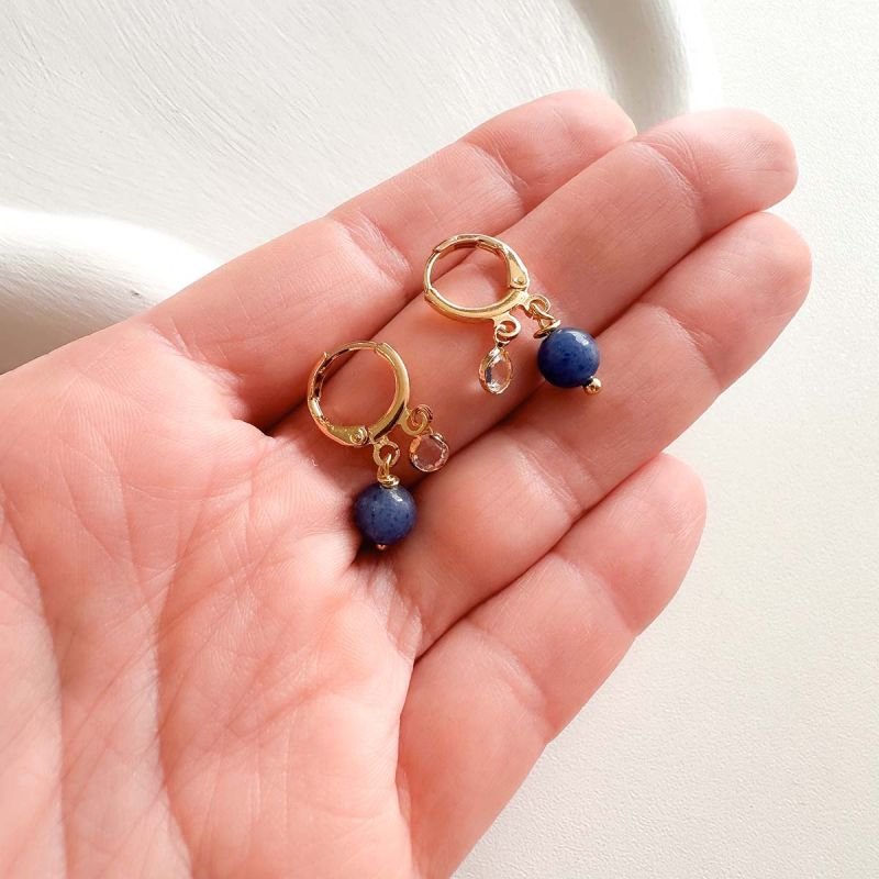 Brinco Argolinha Banhado Ponto de Luz e Quartzo Azul