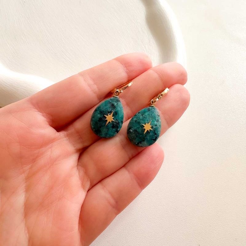 Brinco Argolinha Crisocola com Estrela