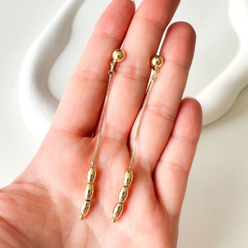 Brinco Banhado a Ouro 18k Pêndulo Entremeio