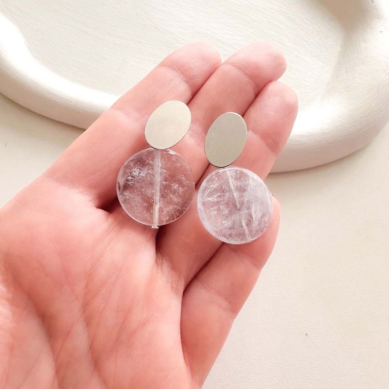 Brinco Banhado a Ródio com Ametista Clara