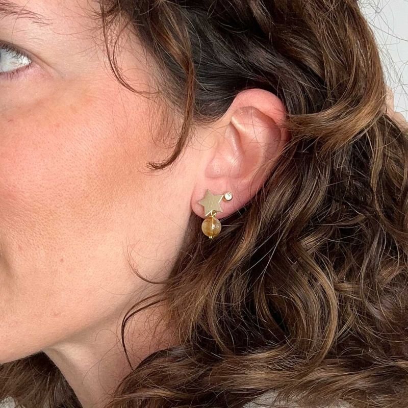 Brinco Banhado Estrela com Pedra Citrino