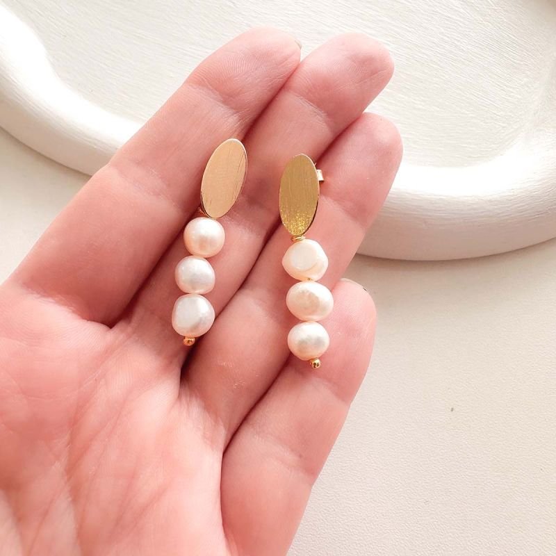 Brinco Banhado Trio de Pérola de água Doce