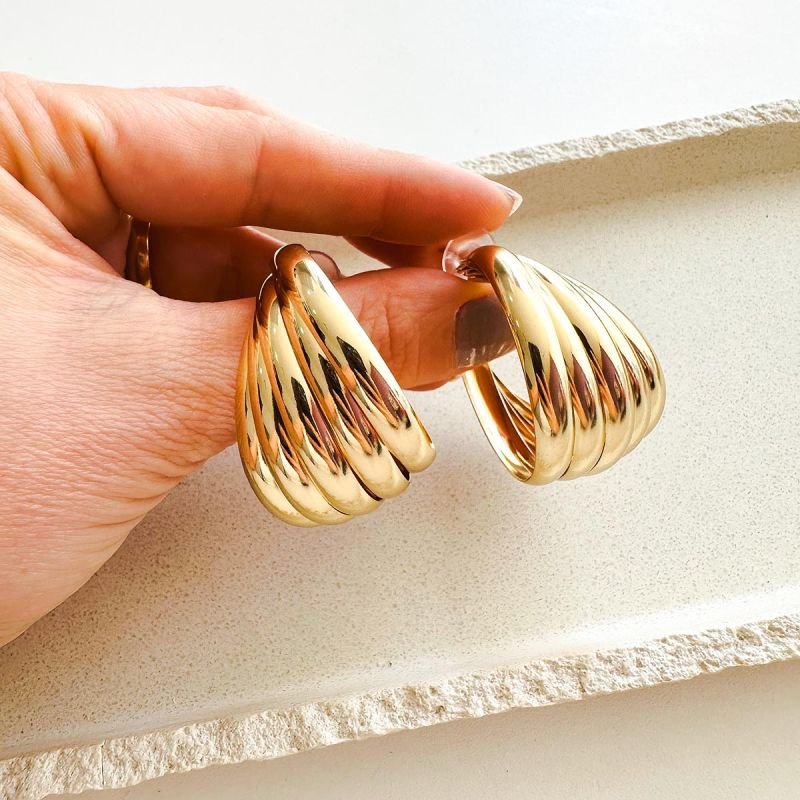 Brinco Bijuteria Argola Escultural Texturizada