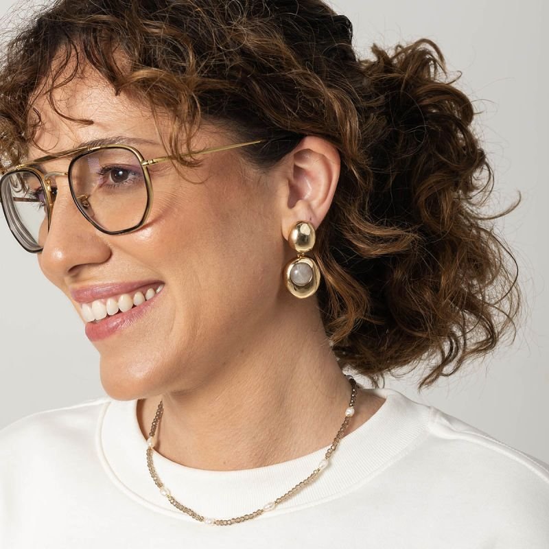 Brinco Bijuteria Duplo Esférico Pedra de Resina