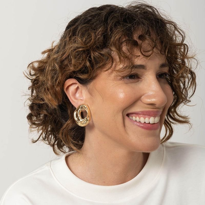 Brinco Bijuteria Orgânico Vazado Martelado