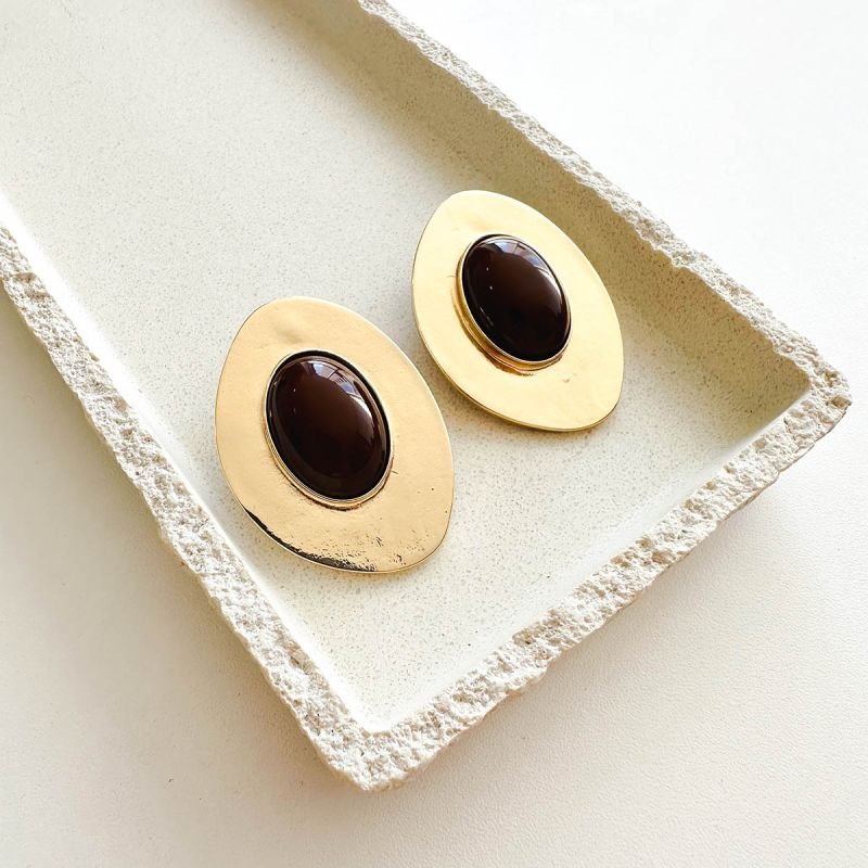 Brinco Bijuteria Oval com Pedra de Resina