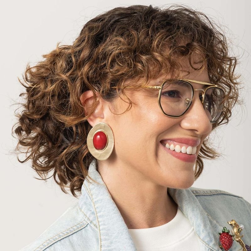 Brinco Bijuteria Oval com Pedra de Resina