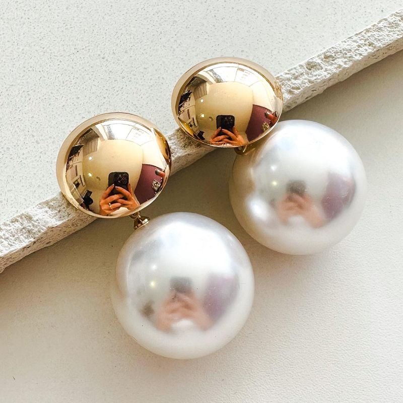 Brinco Bijuteria Pérola Maxi Dourado