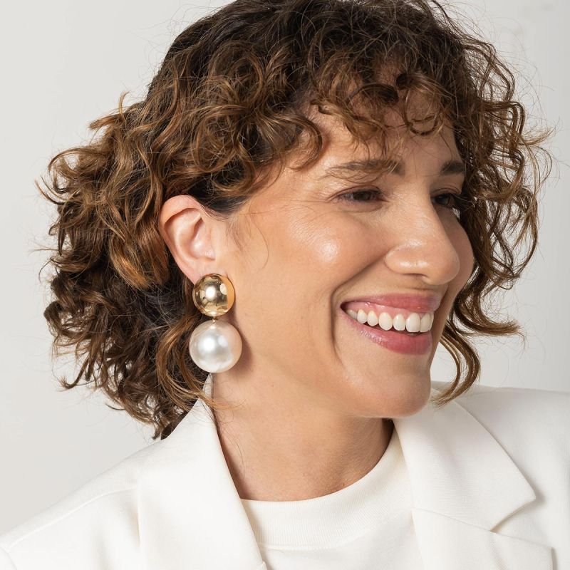 Brinco Bijuteria Pérola Maxi Dourado