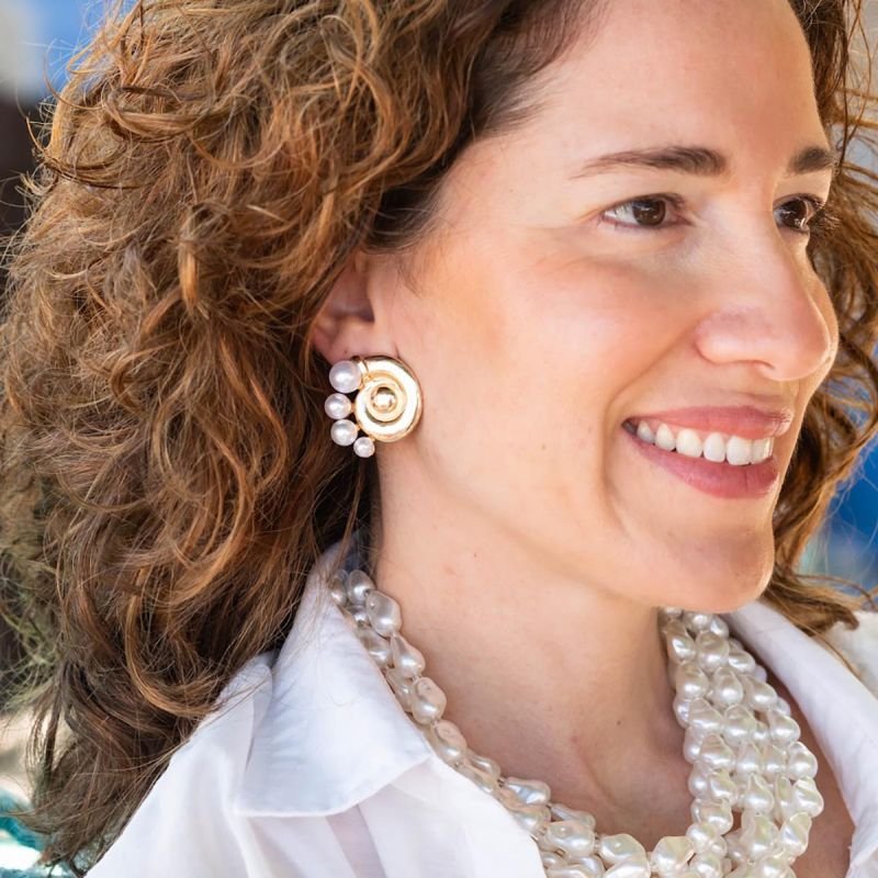 Brinco Bijuteria Pérolas Caracol