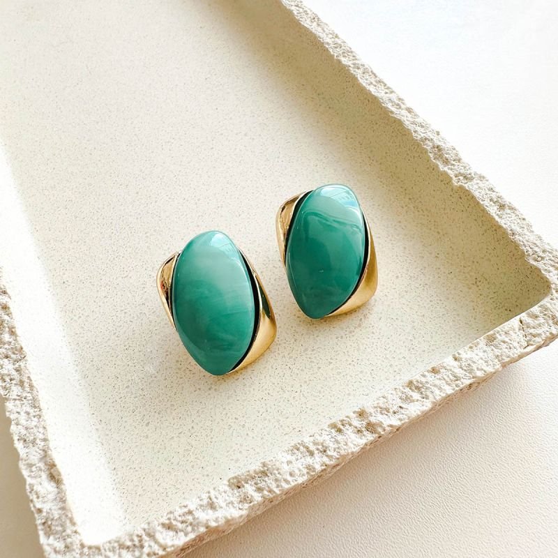 Brinco Bijuteria com Pedra Alongada de Resina