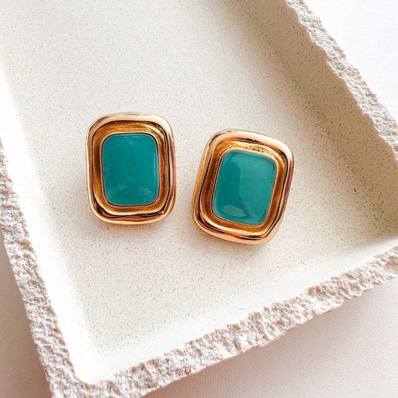 Brinco Bijuteria Retangular Esmaltado