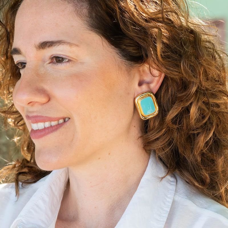 Brinco Bijuteria Retangular Esmaltado