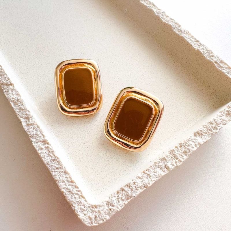 Brinco Bijuteria Retangular Esmaltado