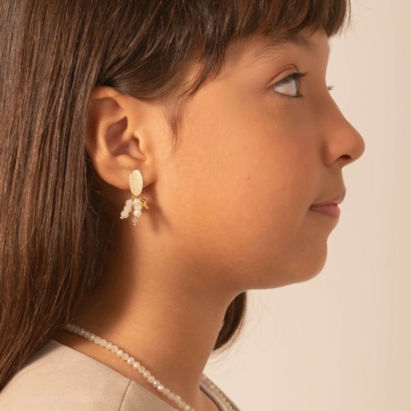 Brinco Cristais Facetados Base Orgânica Banhado a Ouro 18k