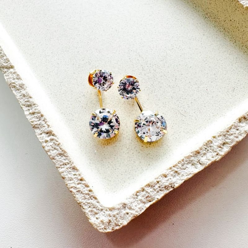 Brinco Ponto de Luz Duplo G Banhado a Ouro 18k com Zircônias – Virginia Fonseca