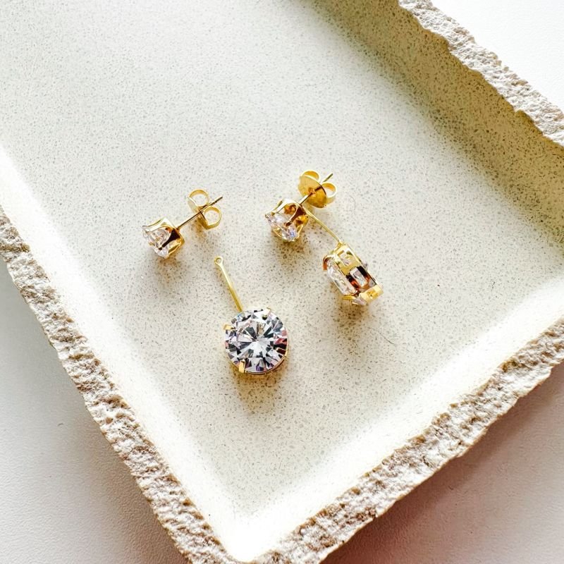 Brinco Ponto de Luz Duplo G Banhado a Ouro 18k com Zircônias – Virginia Fonseca