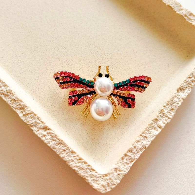 Broche Bijuteria Abelha Pérola Colorida