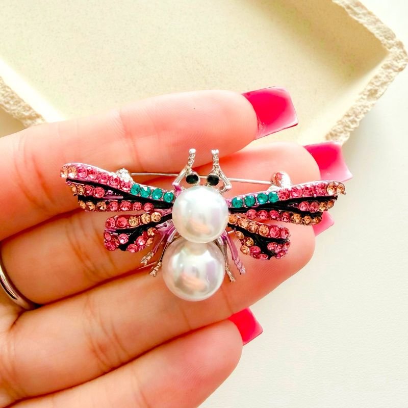 Broche Bijuteria Abelha Pérola Colorida