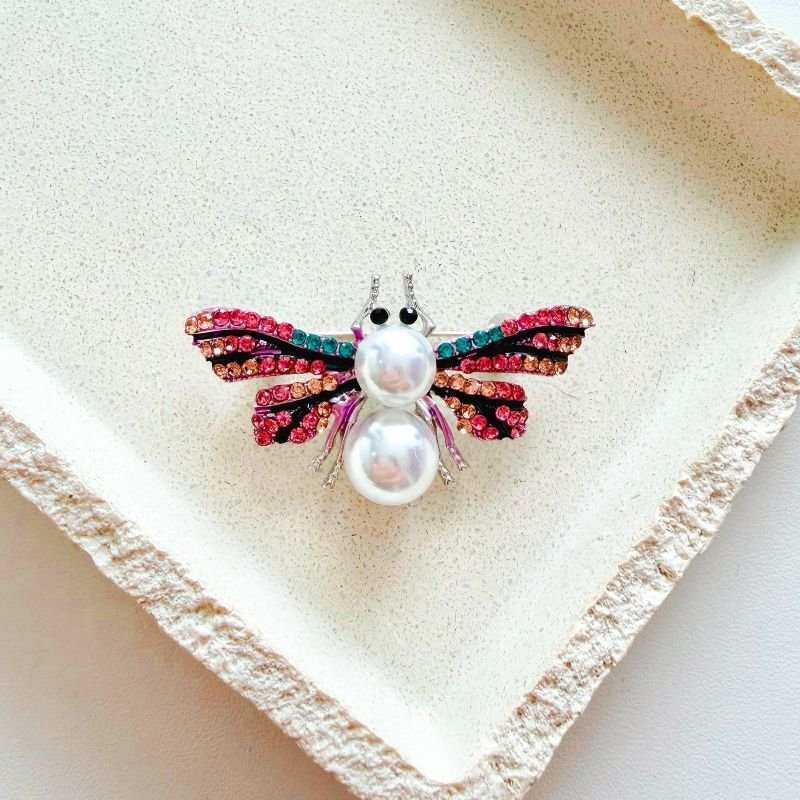 Broche Bijuteria Abelha Pérola Colorida