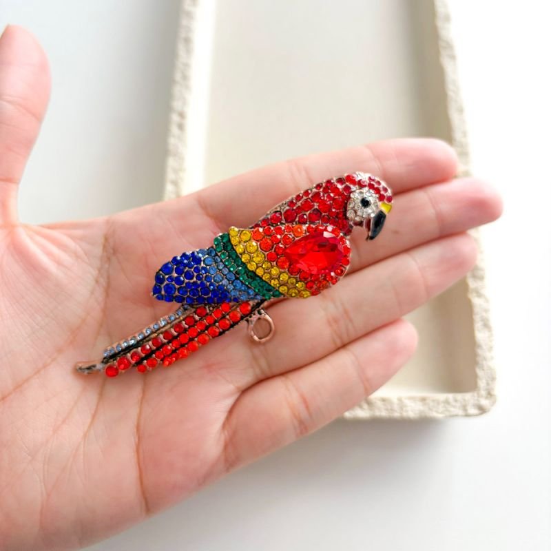 Broche Bijuteria Arara Cristais Coloridos
