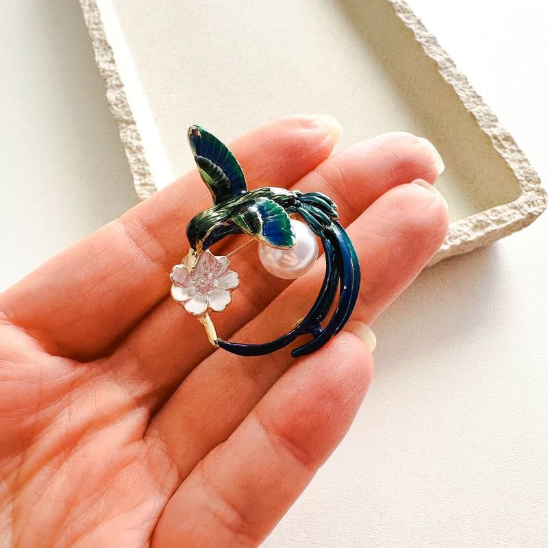 Broche Bijuteria Beija-Flor Pérola