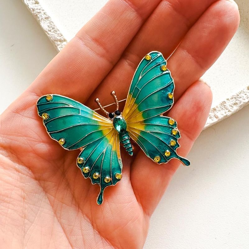 Broche Bijuteria Borboleta Verde Água com Strass