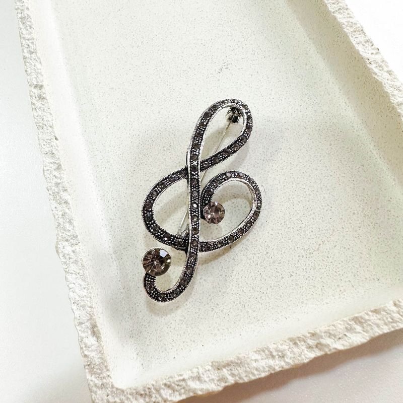 Broche Bijuteria Clave Sol Cristal Grafite