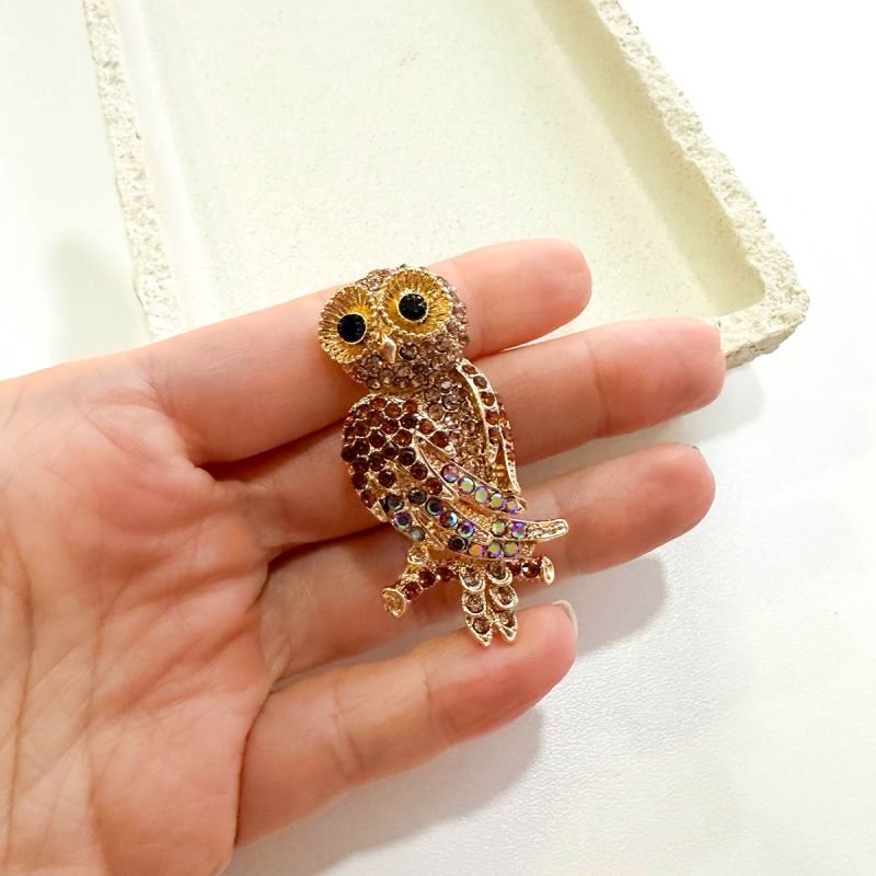Broche Bijuteria Coruja de Cristais