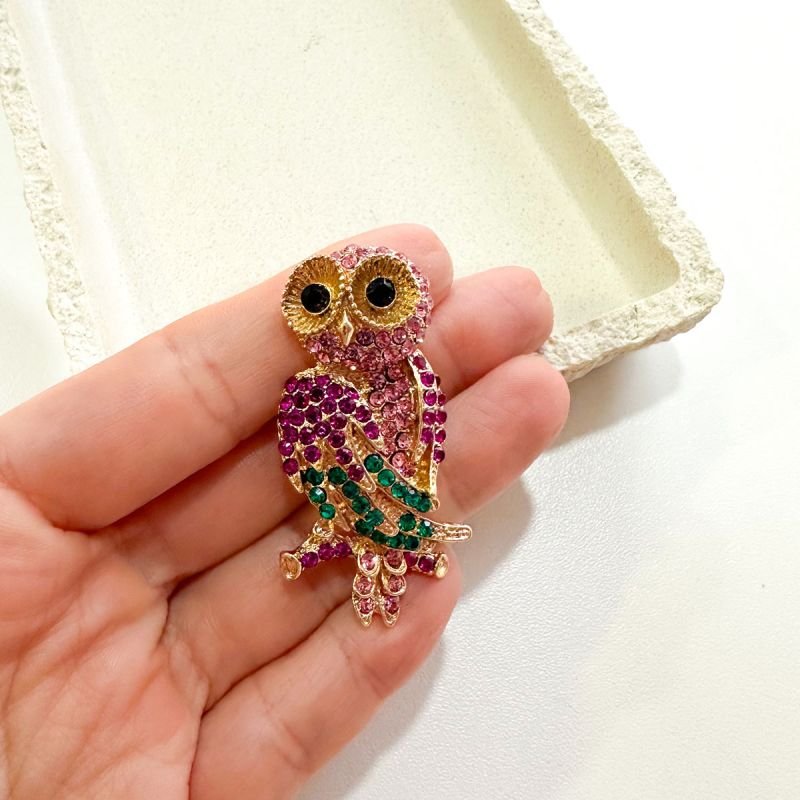 Broche Bijuteria Coruja de Cristais