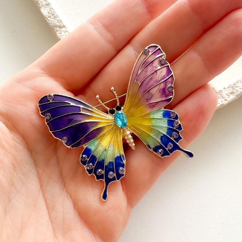 Broche Bijuteria Borboleta Multicolor Roxa com Strass